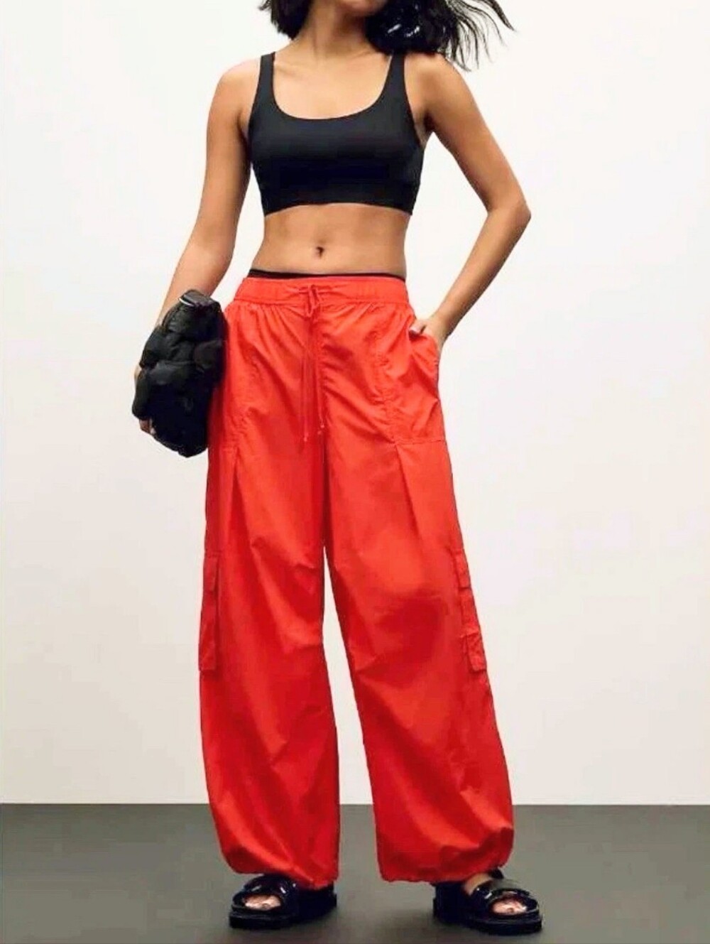 ANTHROPOLOGIE DAILY PRACTICE Base Jump Cargo Parachute Pants Size Small Orange